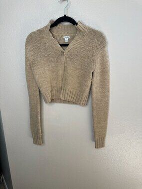 VTG American Eagle Outfitters Womens Beige Cardigan Medium Wool Cropped Sweater